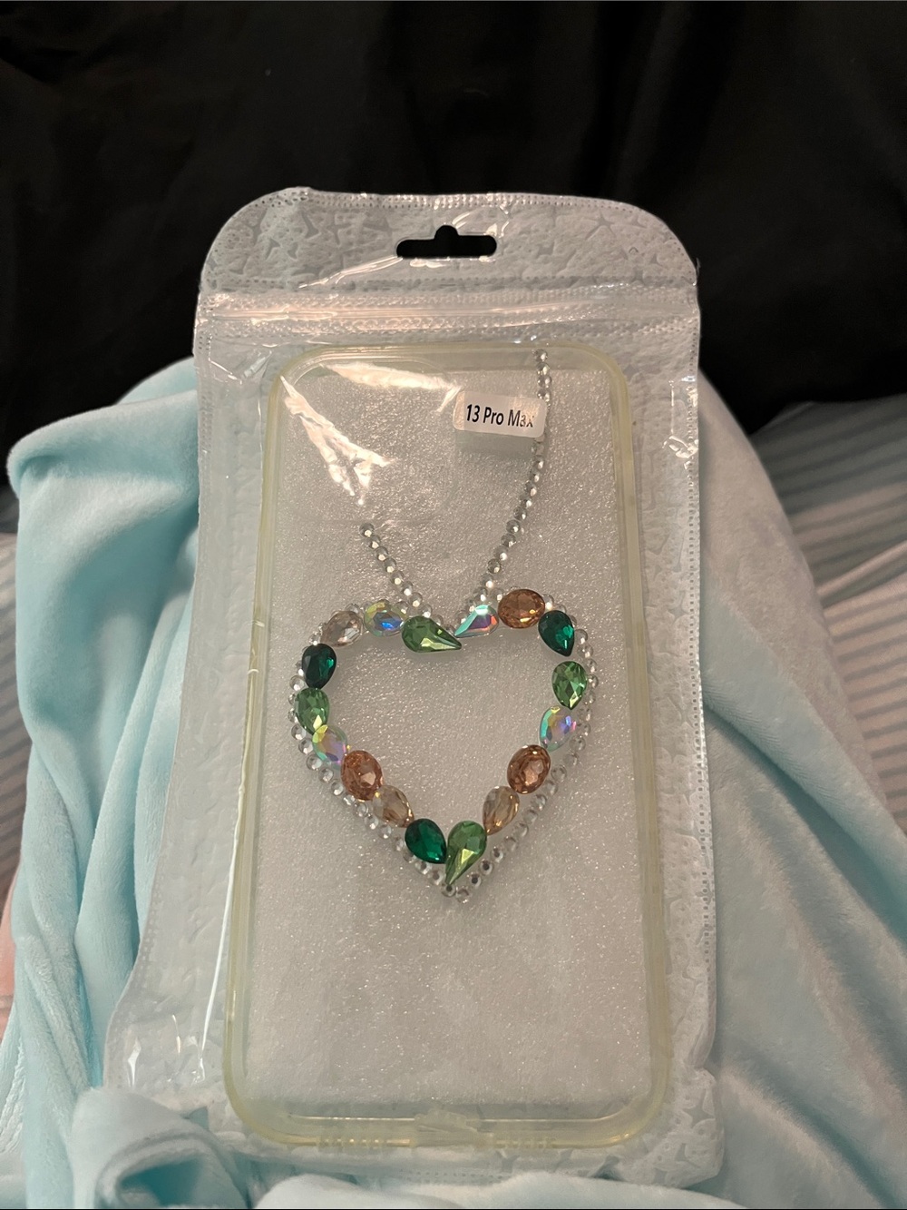 Heart Pendant Necklace with Green and Amber Crystals